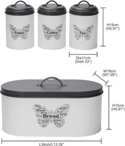 Simpa 4-Piece Metal Kitchen Storage Set with Bread Bin Canisters