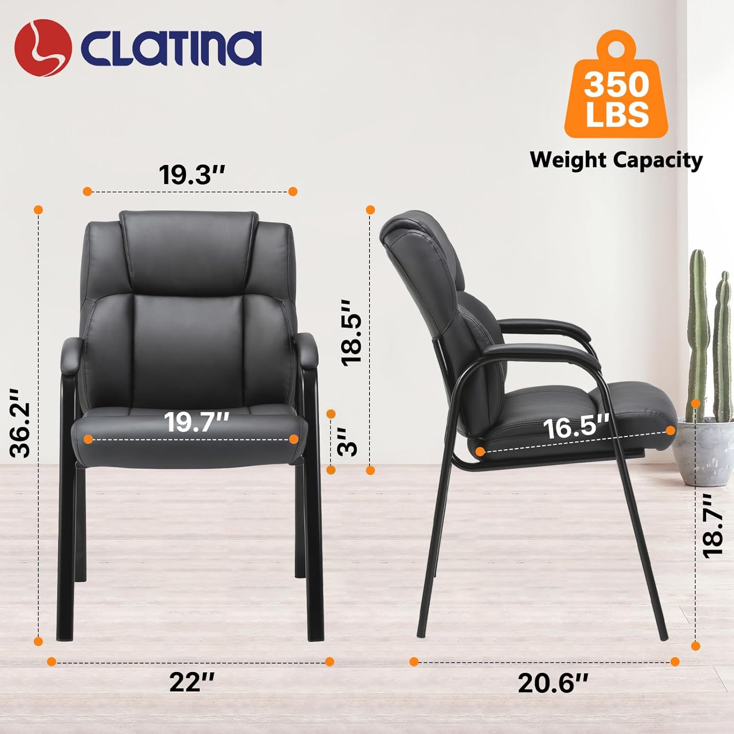 CLATINA Lopez Leather Guest Chair with Padded Arms Black
