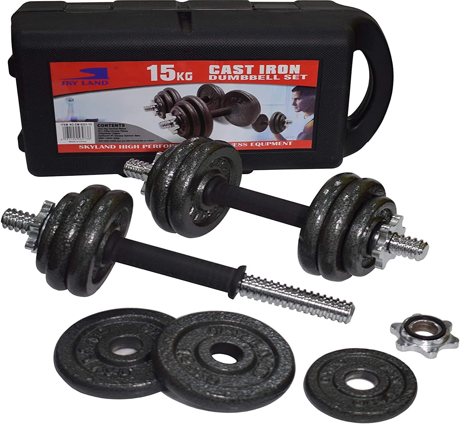 SKY LAND Adjustable Cast Iron Dumbbell Set 15kg with Case