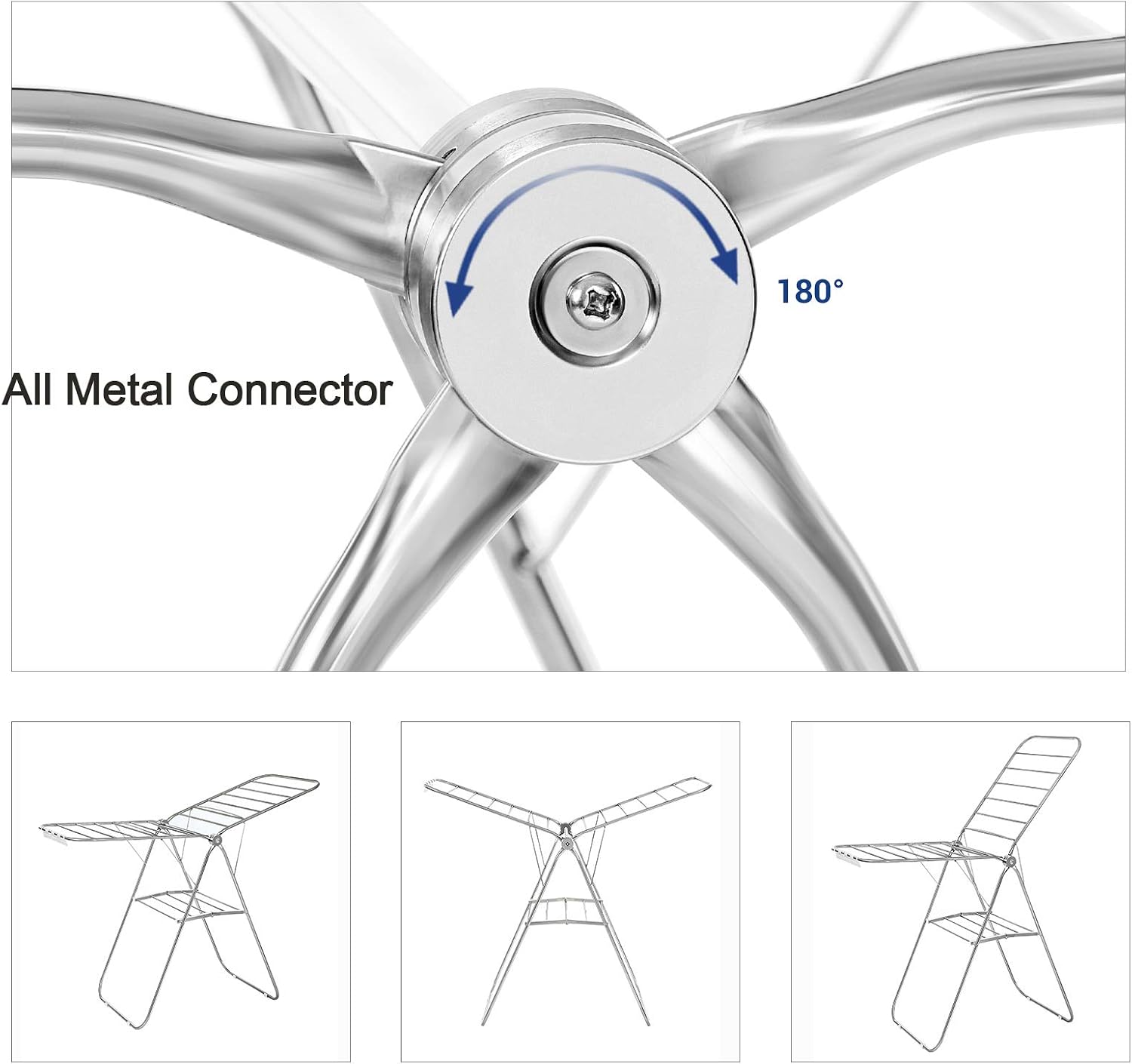SONGMICS Gullwing Clothes Drying Rack Stainless Steel Foldable Silver