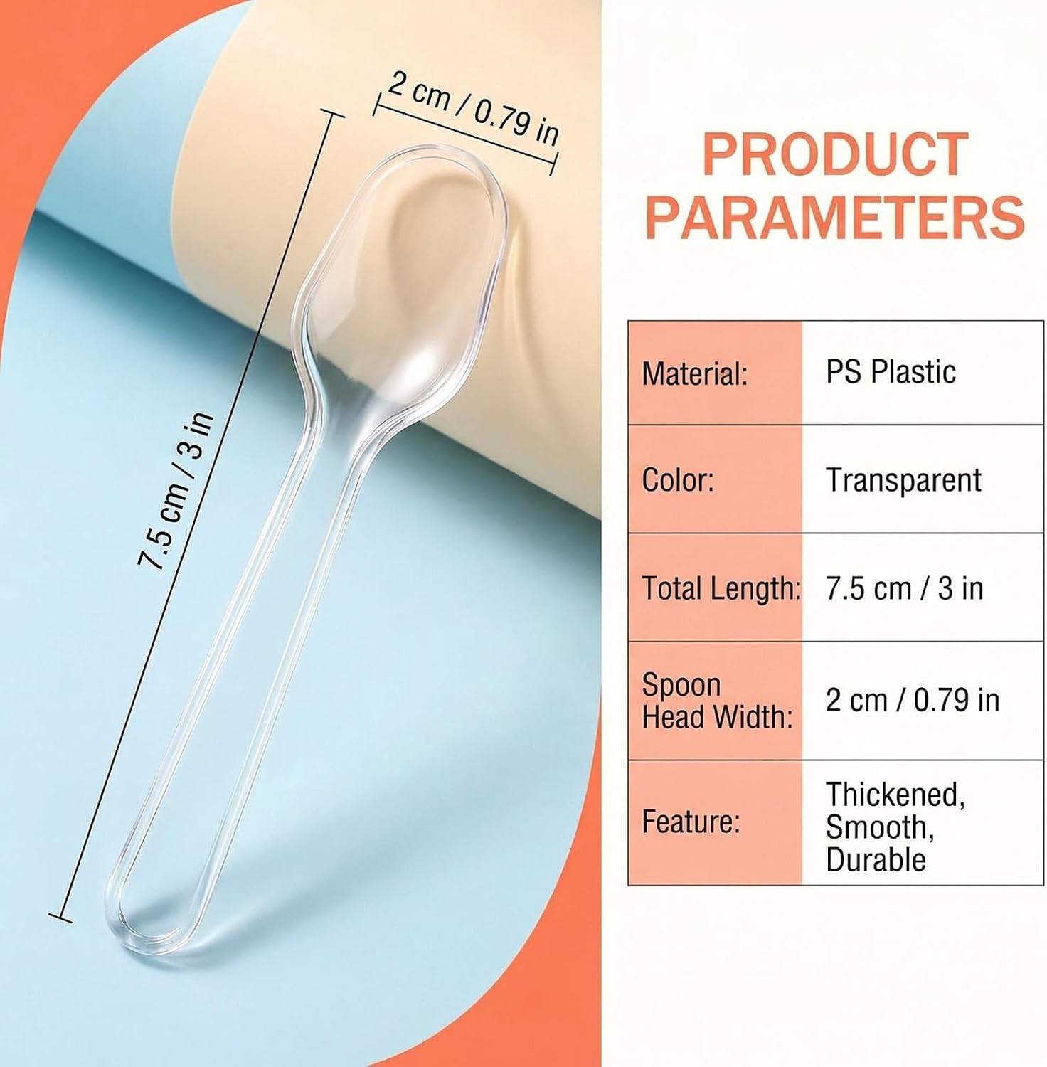 VASANA 500-Piece Clear Disposable Plastic Tasting Spoons for Desserts