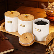 JuxYes Ceramic Canisters with Bamboo Lids Set of 3 White