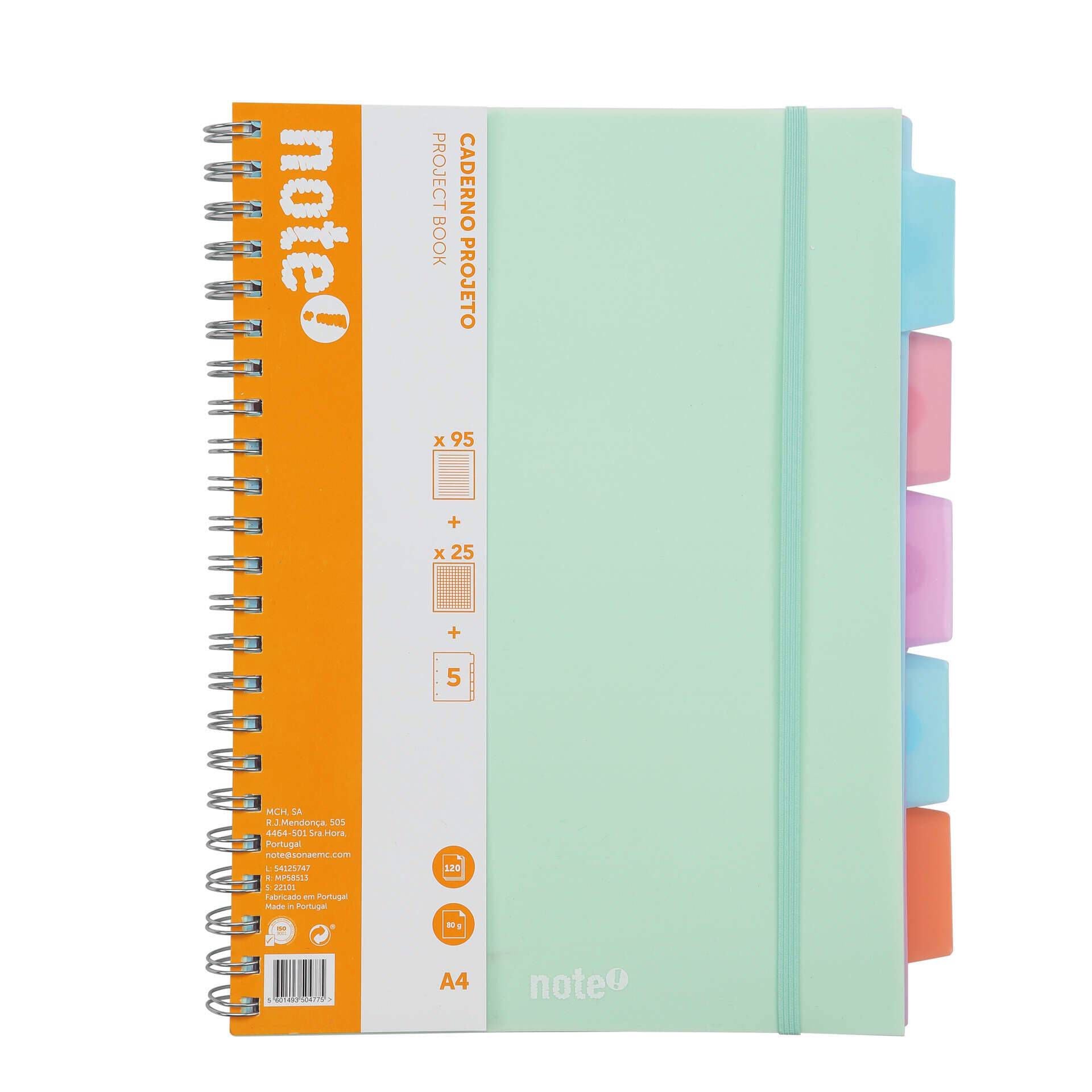 Note! A4 Spiral Ruled Notebook with Elastic Bands and Dividers