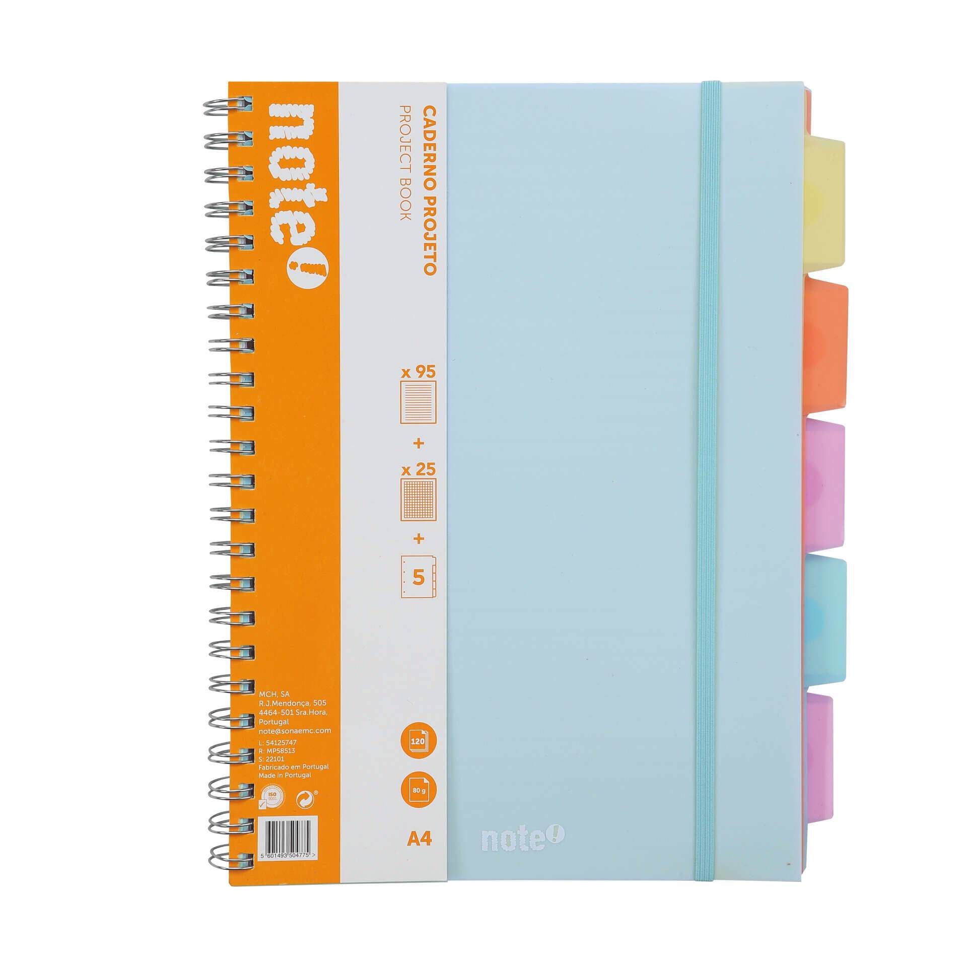 Note! A4 Spiral Ruled Notebook with Elastic Bands and Dividers
