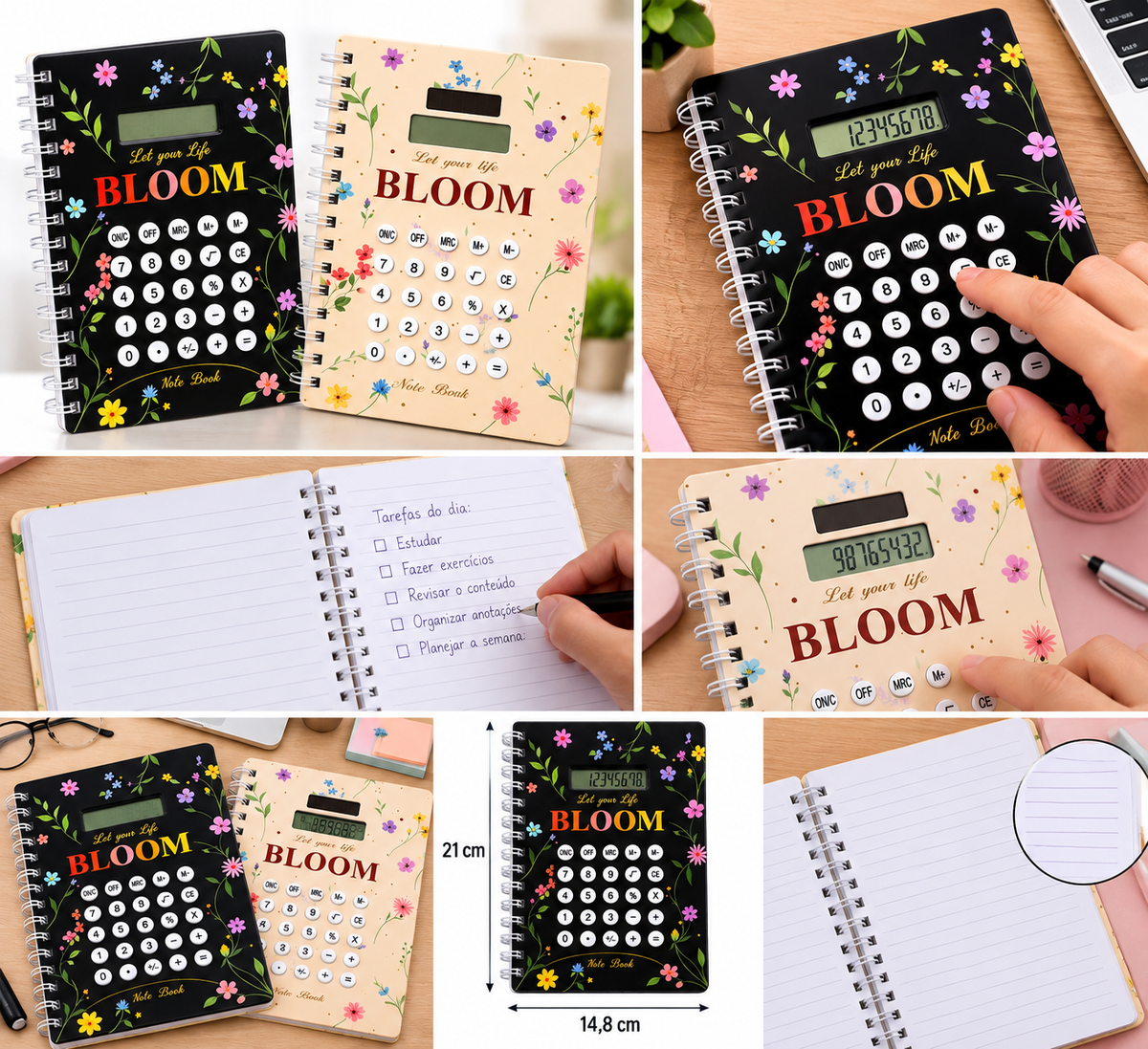 Caderno A5 com Calculadora Integrada – Espiral, Capa Floral BLOOM - (AYC328-33)