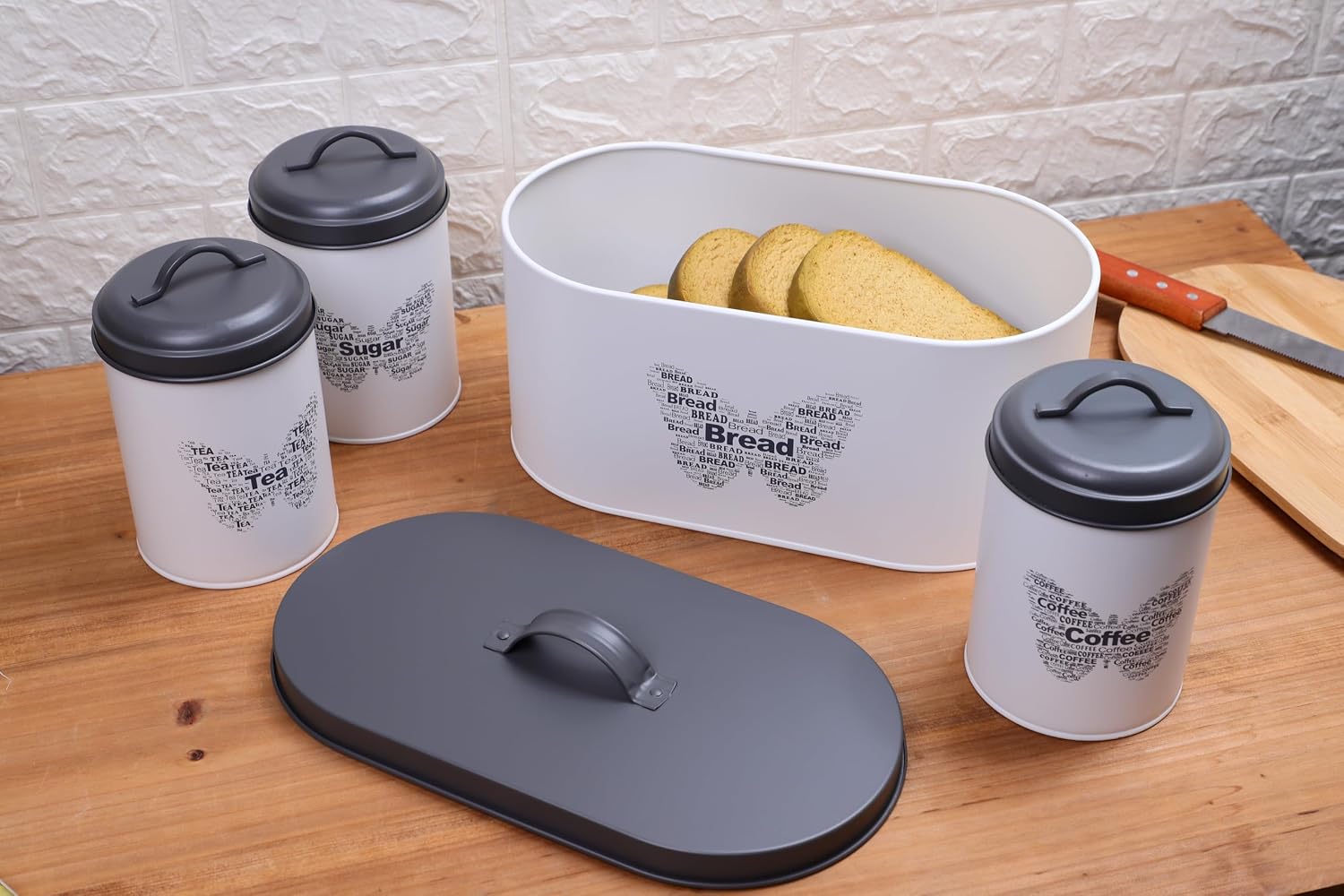 Simpa 4-Piece Metal Kitchen Storage Set with Bread Bin Canisters