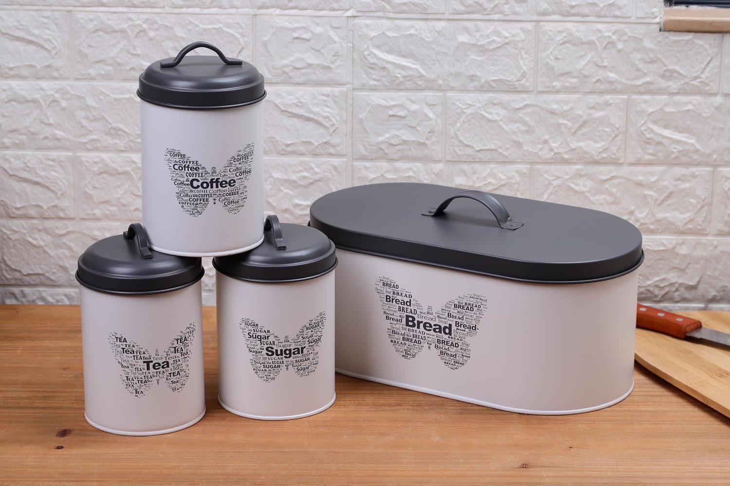 Simpa 4-Piece Metal Kitchen Storage Set with Bread Bin Canisters