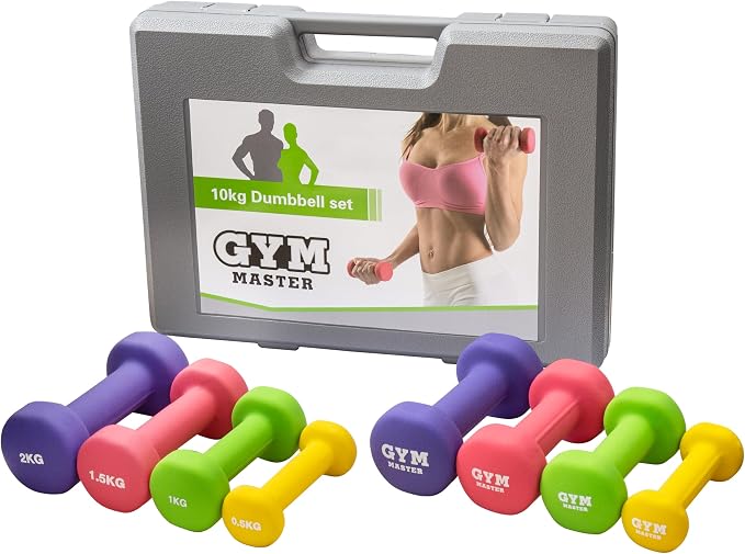 Gym Master 10kg Neoprene Hand Weight Set With Carry Case