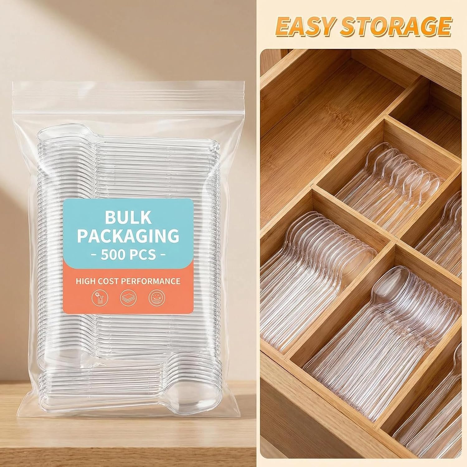 VASANA 500-Piece Clear Disposable Plastic Tasting Spoons for Desserts