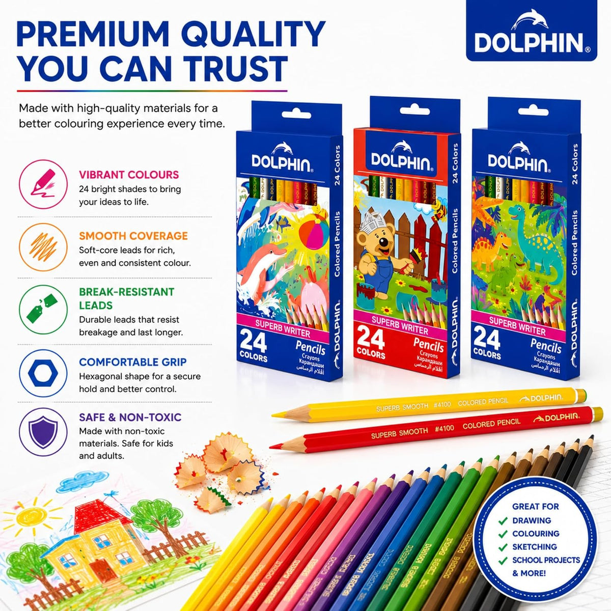 Dolphin Superb Writer Colouring Pencils 24-Piece Set