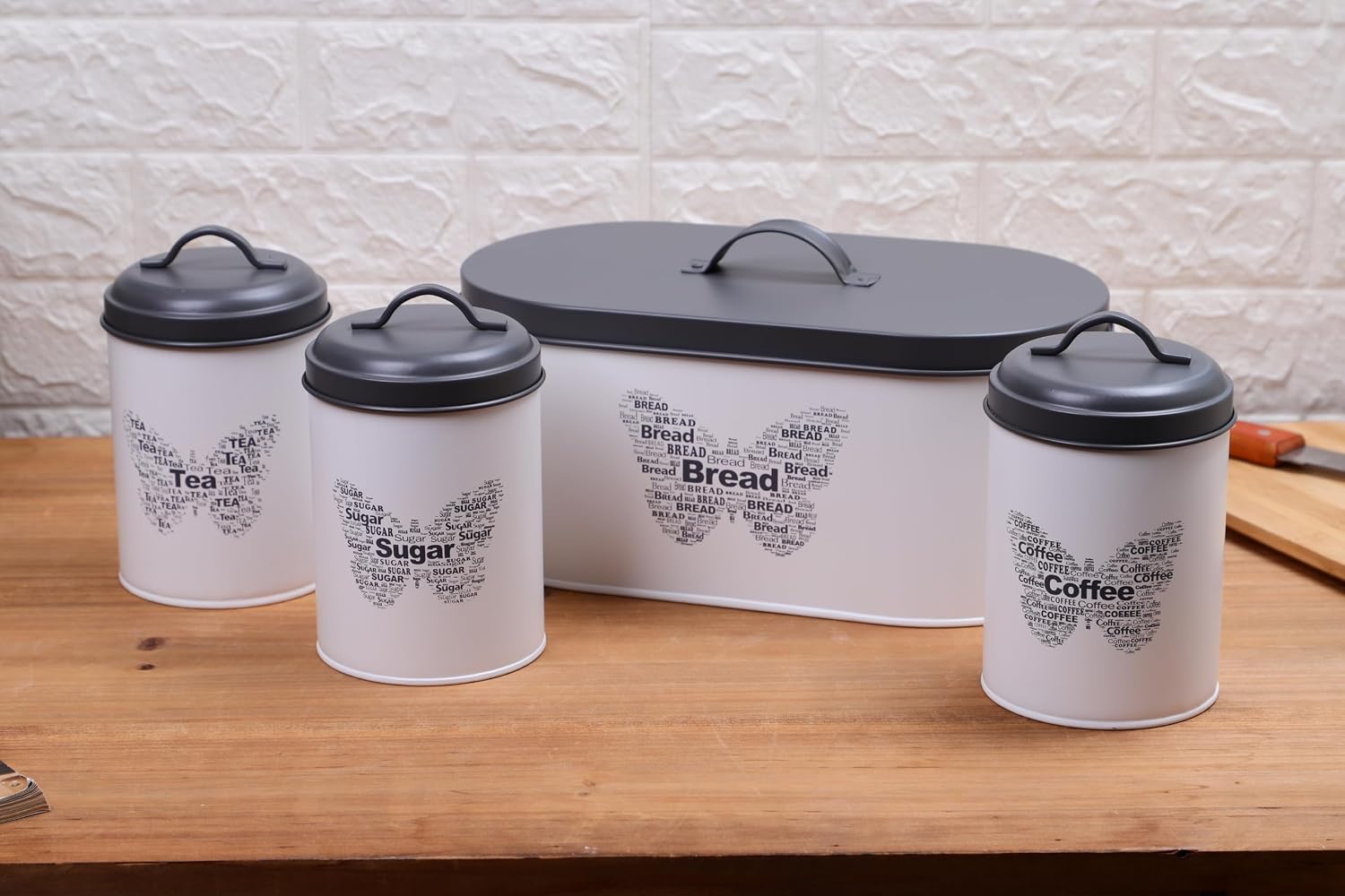 Simpa 4-Piece Metal Kitchen Storage Set with Bread Bin Canisters