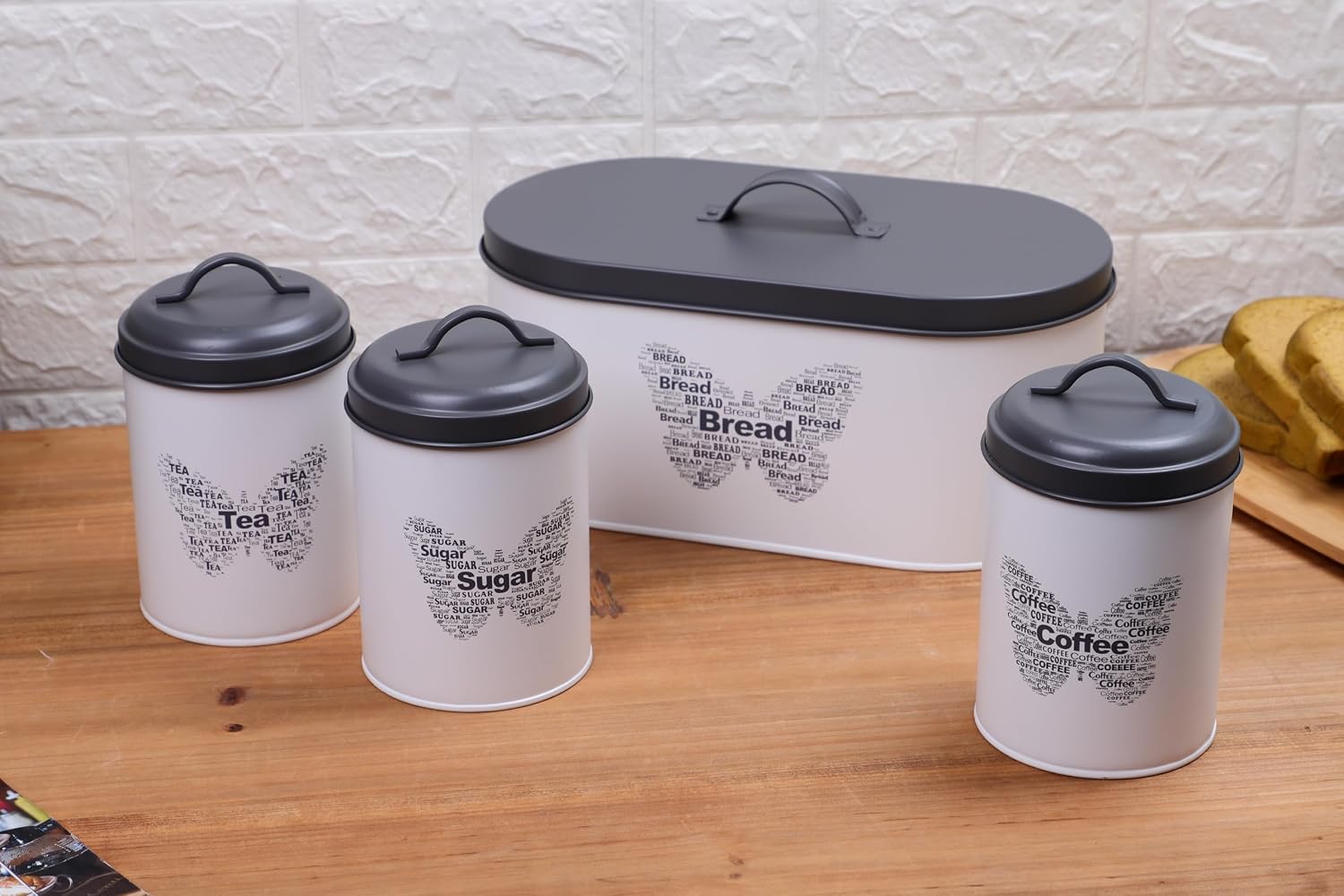 Simpa 4-Piece Metal Kitchen Storage Set with Bread Bin Canisters