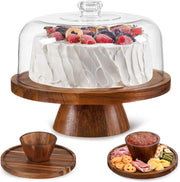 Famyards Acacia Wood Cake Stand with Acrylic Dome Lid 12in