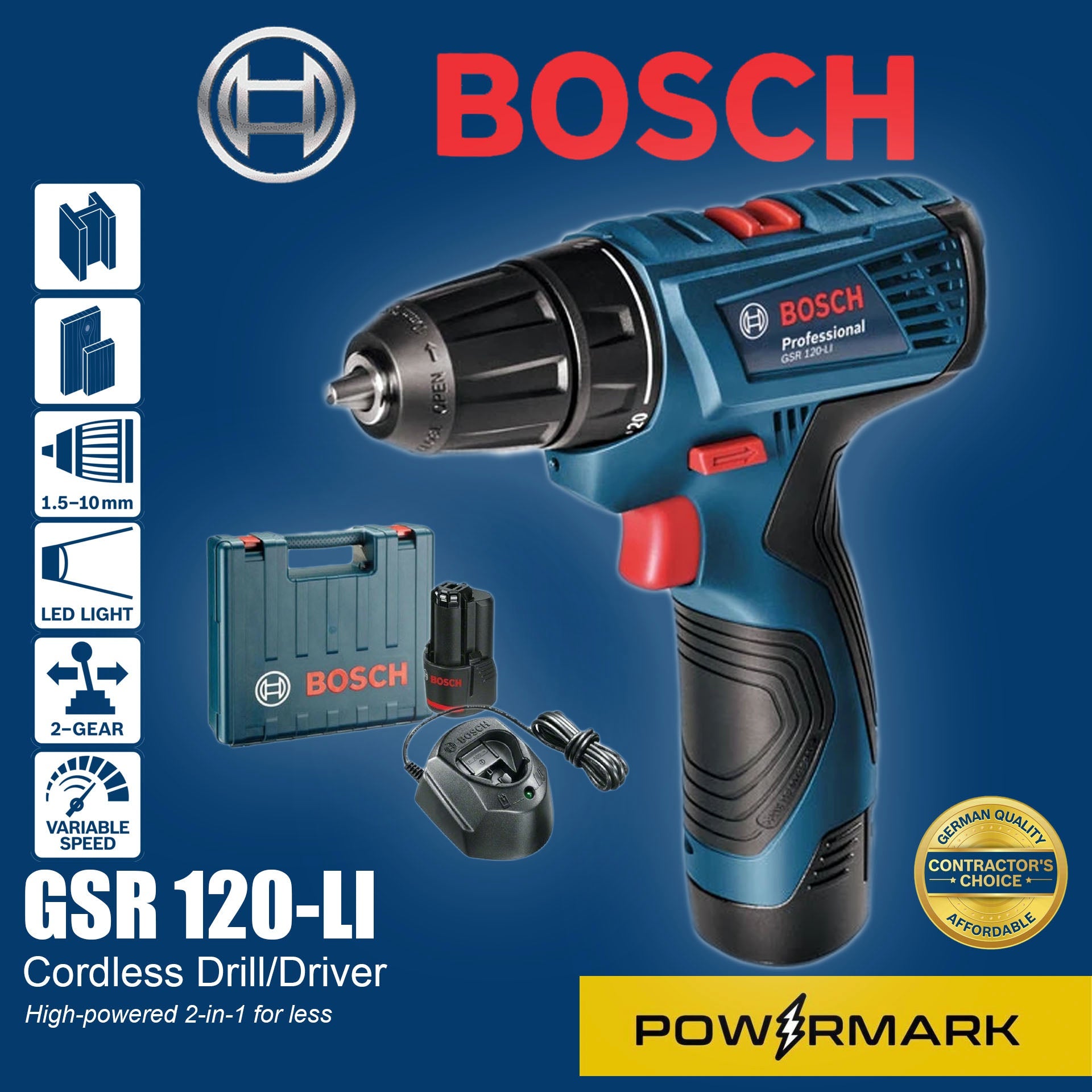 Bosch GSR 120-Li 12V Cordless Drill Driver Set