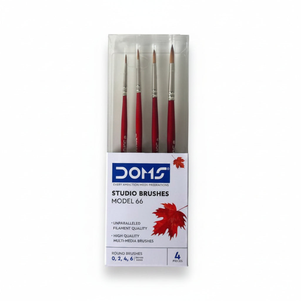 DOMS Studio Round Paint Brushes Set, 4-Piece, Sizes 0, 2, 4, 6