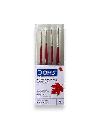 DOMS Studio Round Paint Brushes Set, 4-Piece, Sizes 0, 2, 4, 6