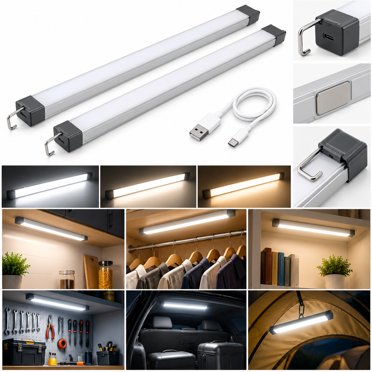 Kit de 2 Barras de Luz LED Recarregáveis Space &amp; Home 20" com Fixação Magnética – 270 Lúmens - (LANT0003)