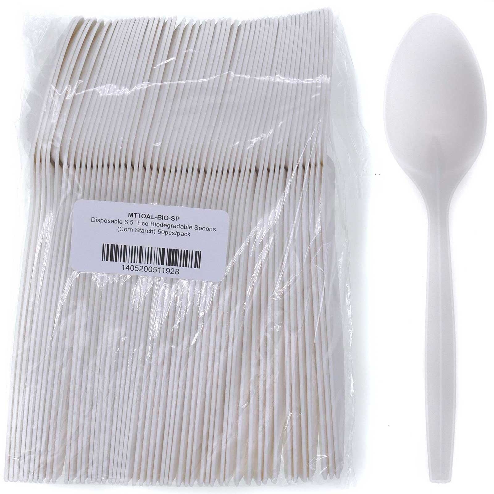 MTRADE Disposable 6.5 Inch Eco Biodegradable Spoons 50 Count
