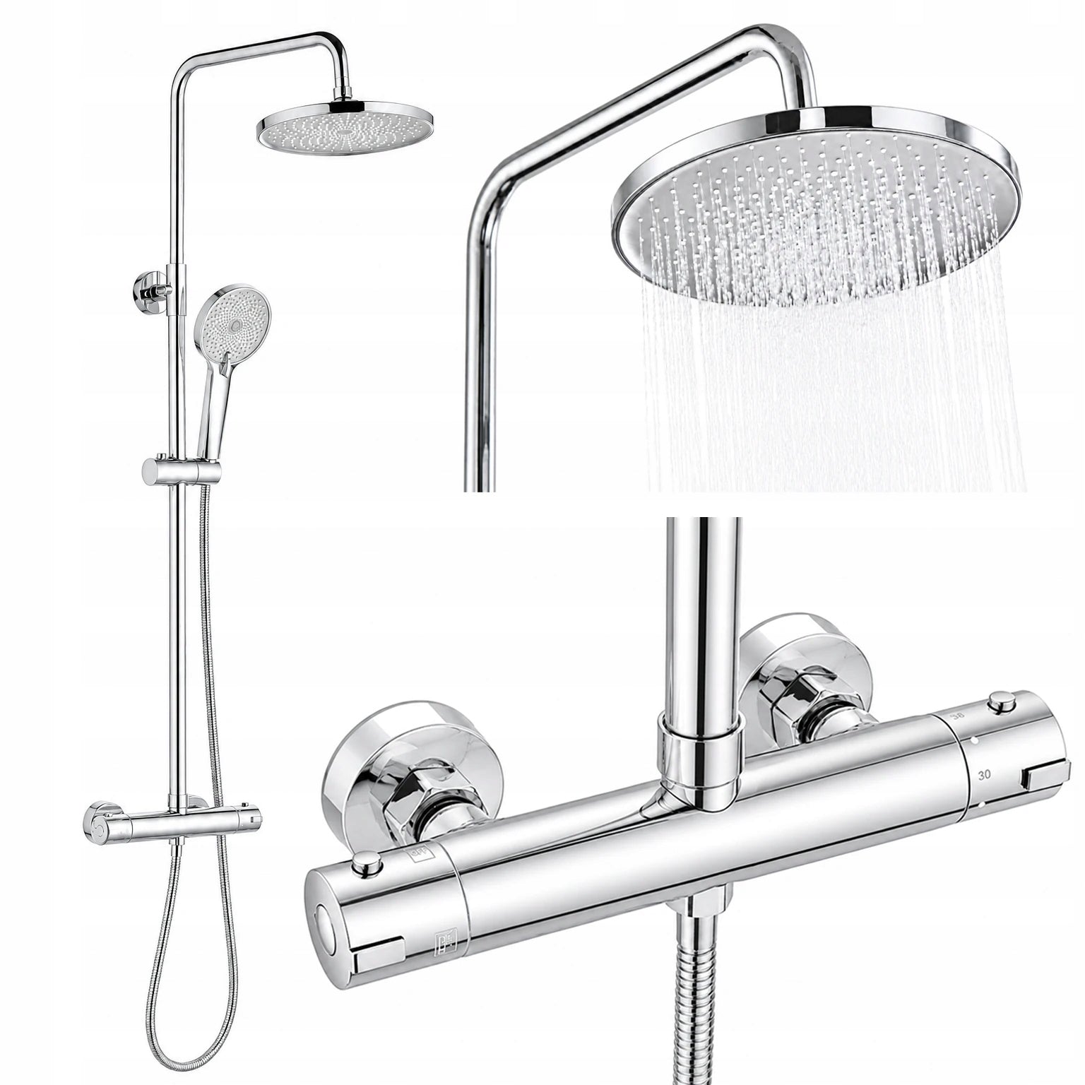 Rea Avanti Thermostatic Shower Set with Rain Shower Head Chrome