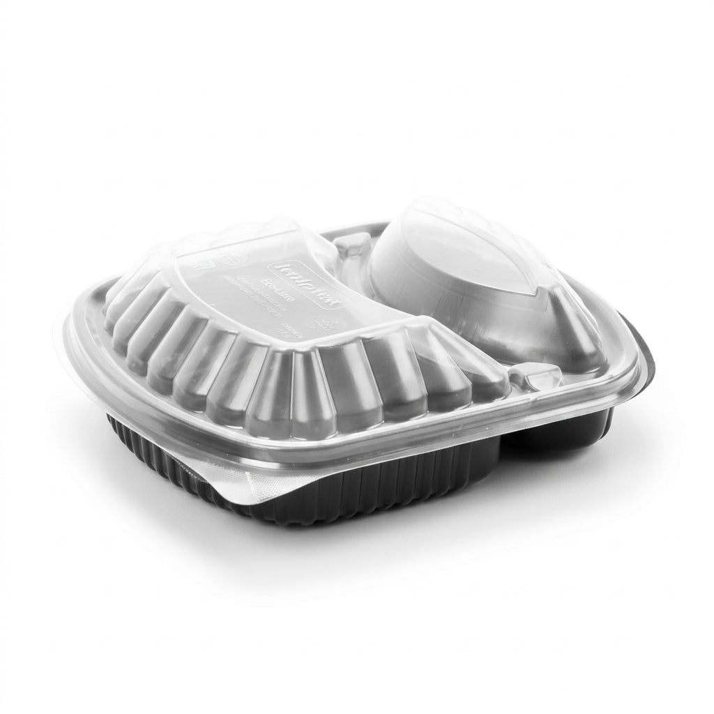 Cosmoplast 2-Compartment Food Storage Container with Lid Black