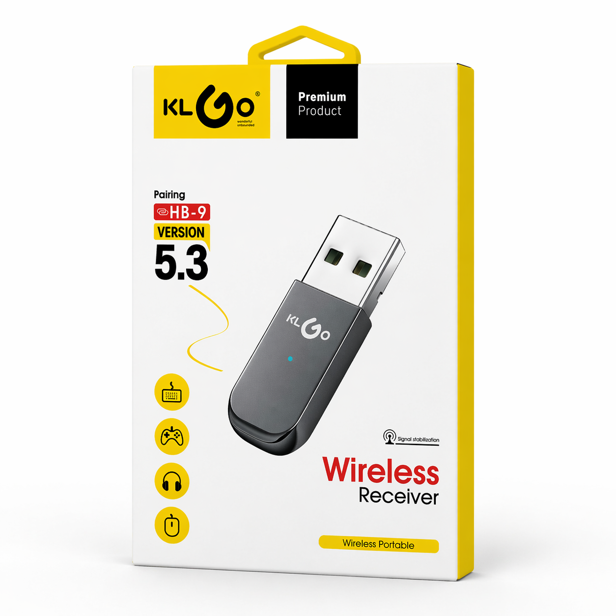 Recetor USB sem fios KLGO HB-9 – Adaptador Bluetooth 5.3 para PC, portátil e dispositivos (IT0129)