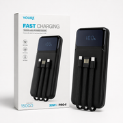 Power Bank de Carregamento Rápido YOURZ 15000mAh – Saída de 30W com Cabos Integrados e Ecrã LED (AYD253-54)