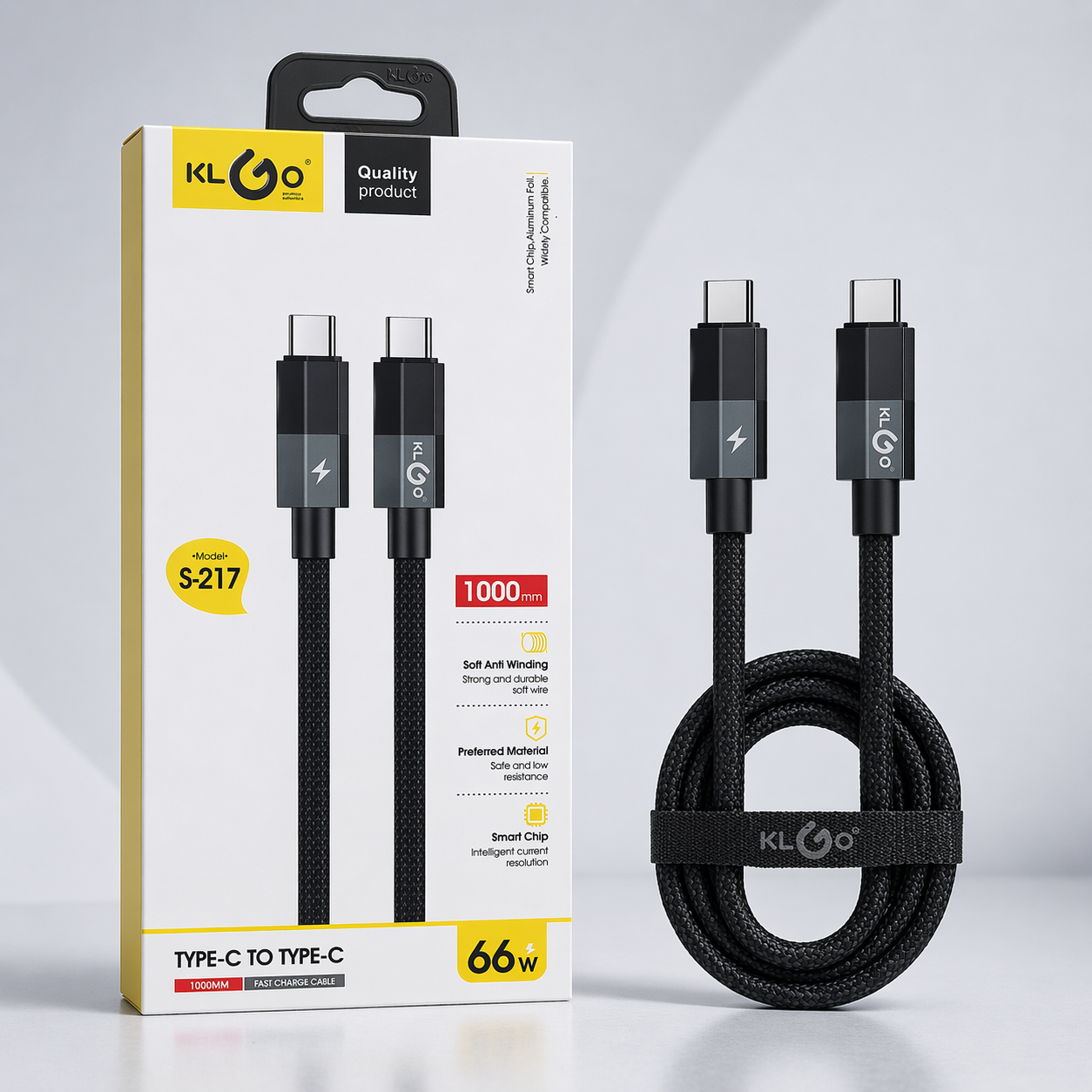 Cabo de Carregamento Rápido KLGO Tipo C para Tipo C 66W (1M) (IT0137)