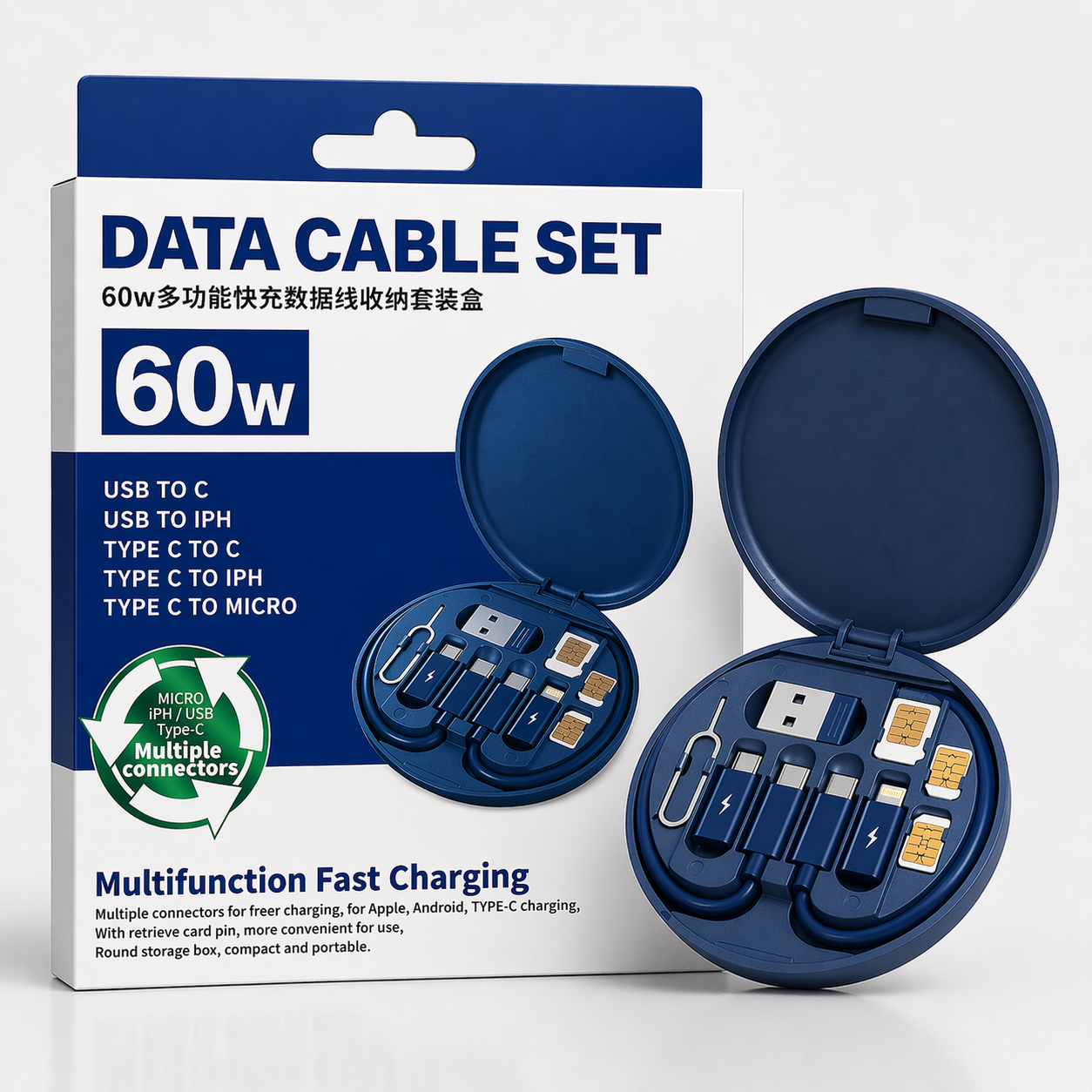 Conjunto de Cabo de Dados Multifunções de 60W – Kit de Carregamento Completo (IT0024)