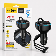 Carregador Veicular KLGO PD 45W com Múltiplos Cabos Integrados (Modelo TC-881PD) (IT0126)