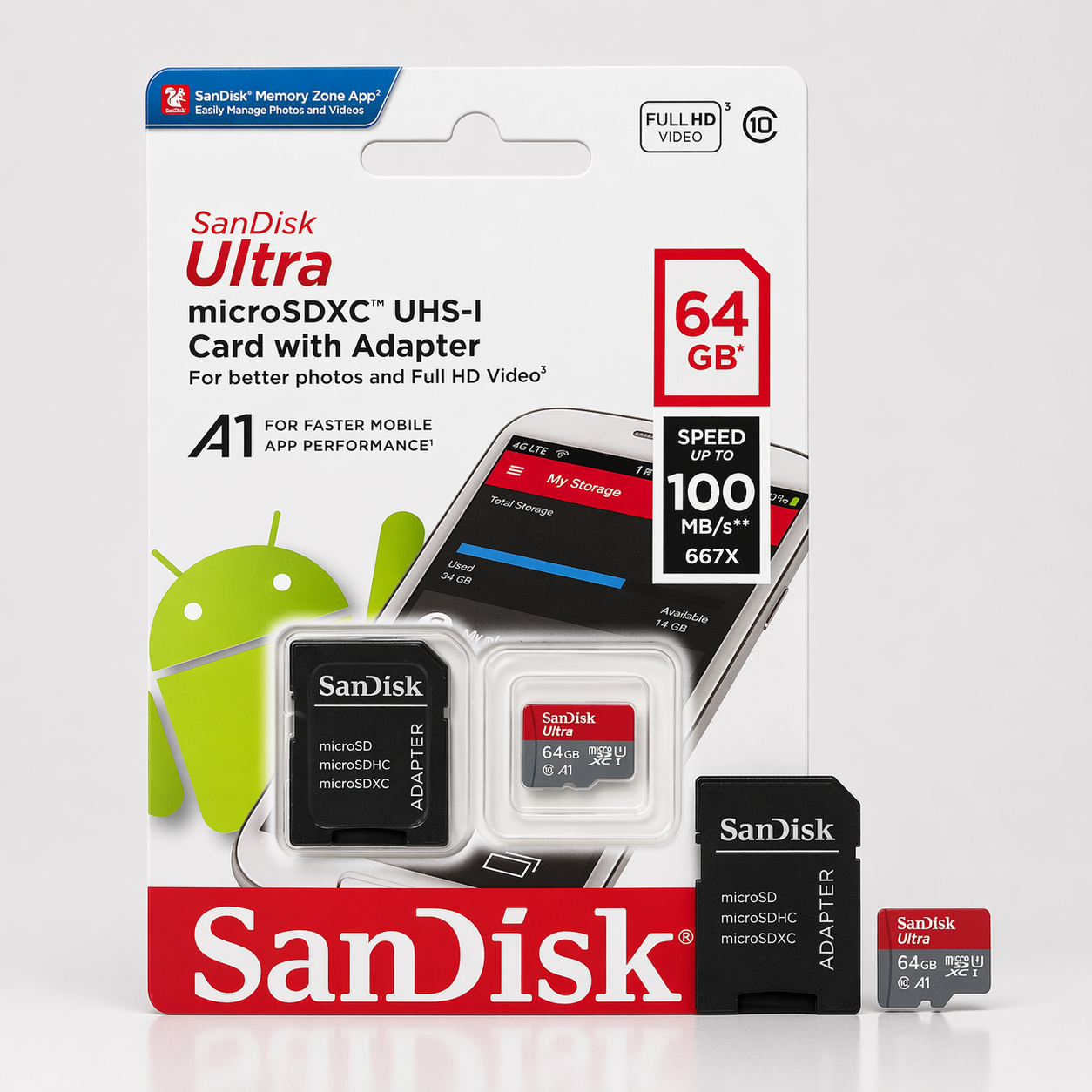 Cartão SanDisk Ultra microSDXC 64 GB UHS-I com Adaptador (A1, Até 100 MB/s) (MEM0006)