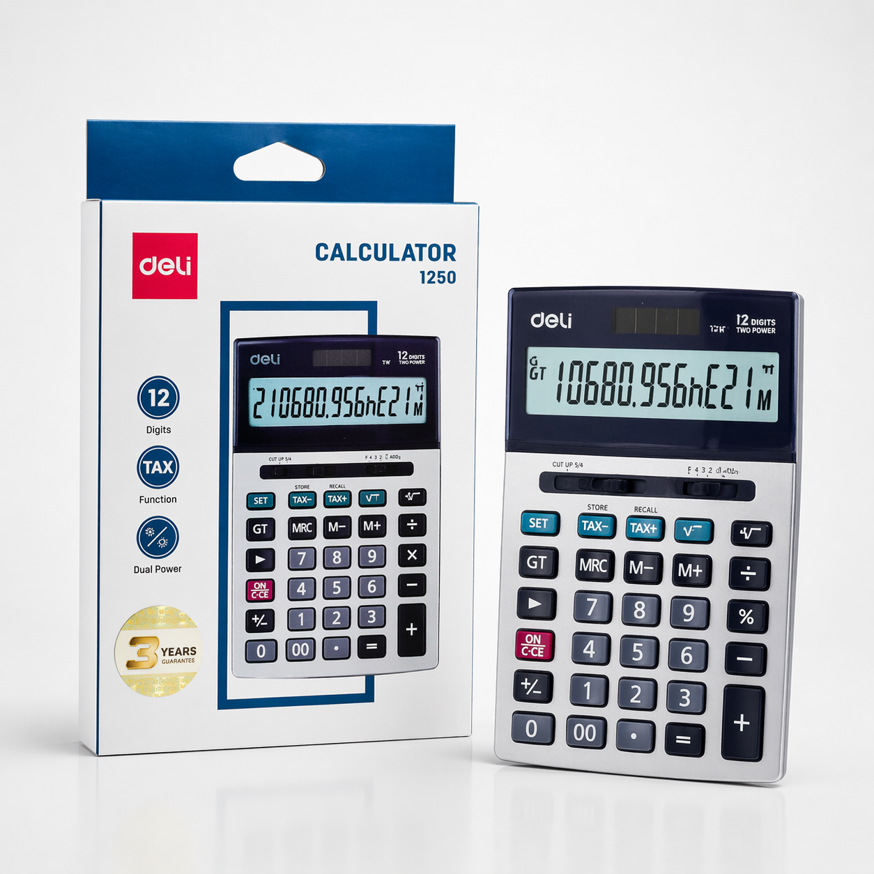 Calculadora de Mesa Deli 1250 – 12 Dígitos, Alimentação Dupla (AYC21-42)