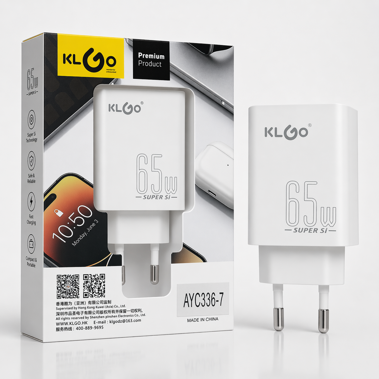 Carregador Rápido KLOGO 65W Super Si – Adaptador de Corrente de Alta Velocidade (AYC336-7)