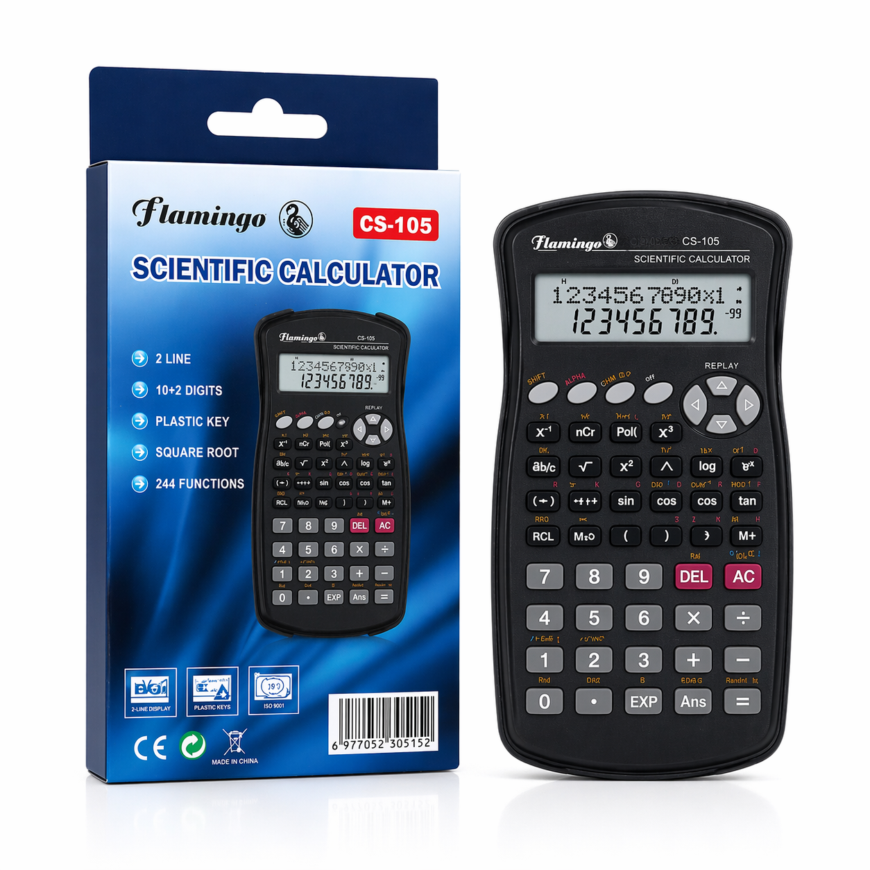 Calculadora Científica Flamingo CS-105 – 244 Funções, Visor de Duas Linhas (LD21-14)