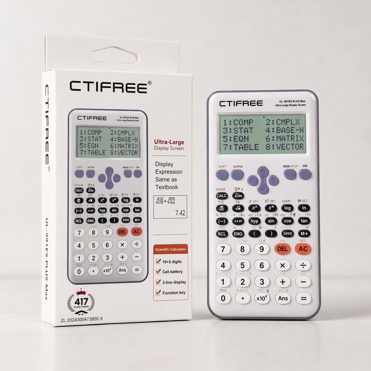 Calculadora Científica CTIFREE UL-991ES PLUS Max – 417 Funções, Ecrã Extragrande (AYC349-8)