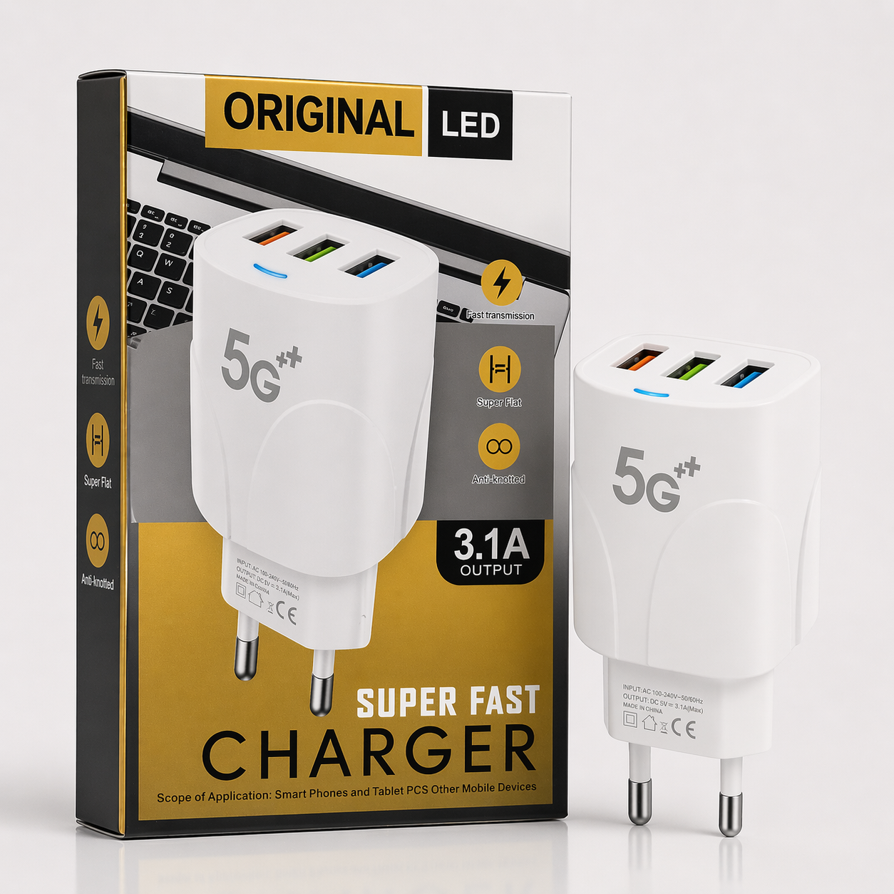 Carregador USB de 3 Portas 5G++ Super Rápido (Saída 3.1A) (CAR0013)