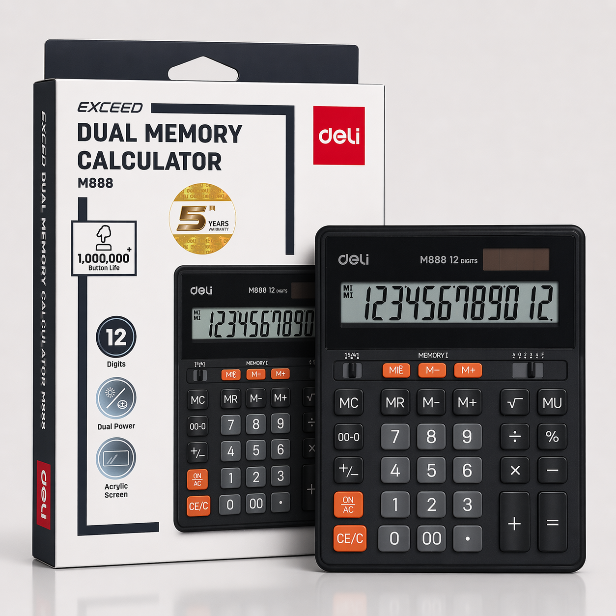 Calculadora de Memória Dupla Deli M888 – Calculadora de Secretária de 12 Dígitos (AYC151-45)