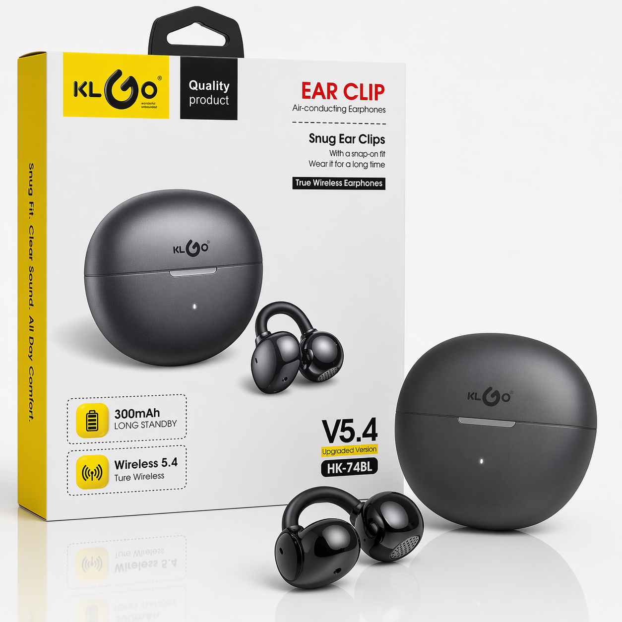 Auriculares KLGO HK-74BL True Wireless de Gancho – Auscultadores Bluetooth 5.4 por Condução de Ar (IT0123)