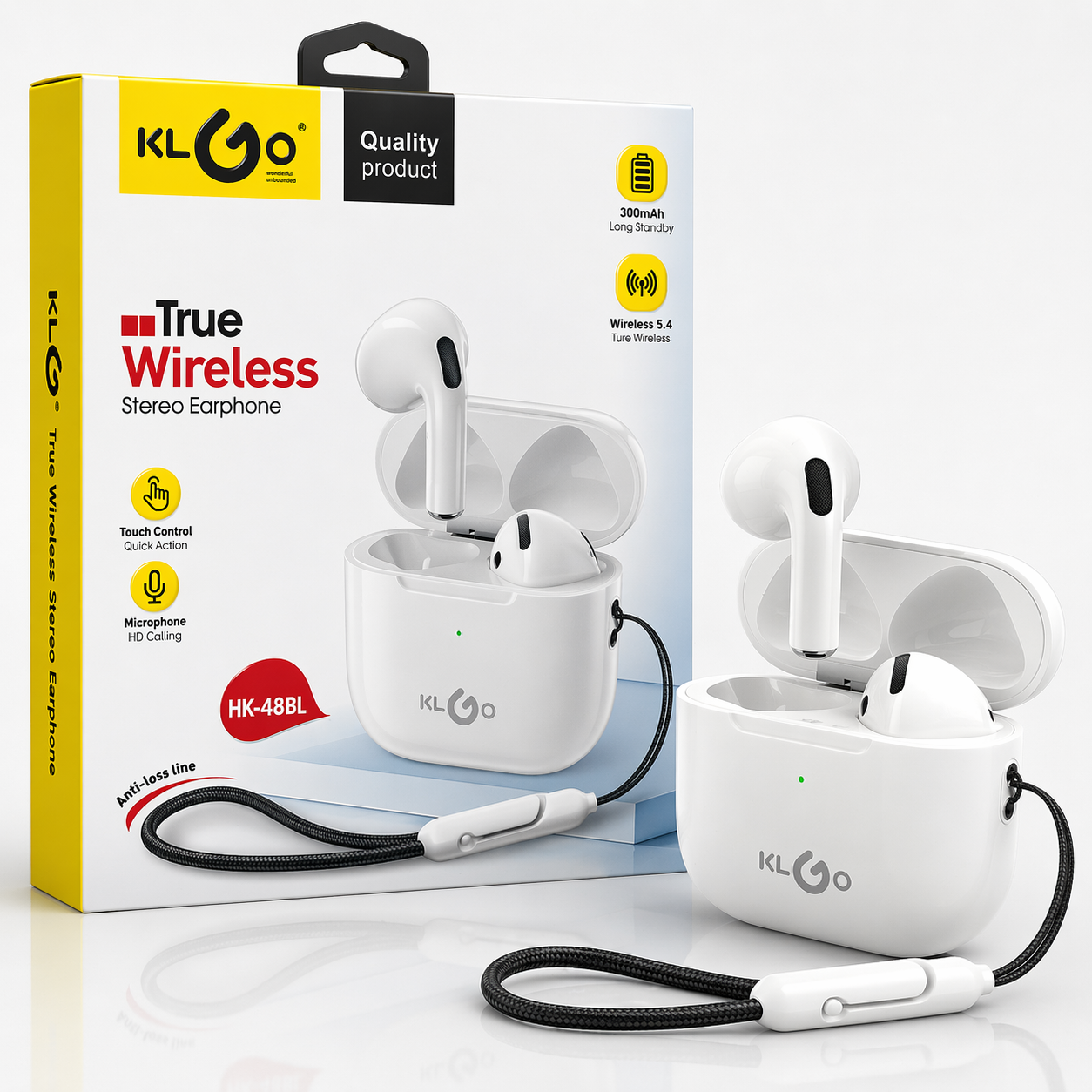 Auriculares Estéreo Sem Fios KLGO HK-48BL com Estojo de Carregamento e Alça Anti-Perda (IT0125)