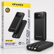 Awei PA-28 Power Bank 10000mAh com Cabos Integrados e Carregamento Rápido (IT0138)