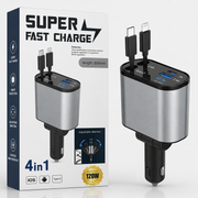 Carregador de Carro Super Rápido 4 em 1 de 120 W com Cabos Retráteis Integrados – Adaptador de Carregamento Universal Multi-Portas (IT0132)