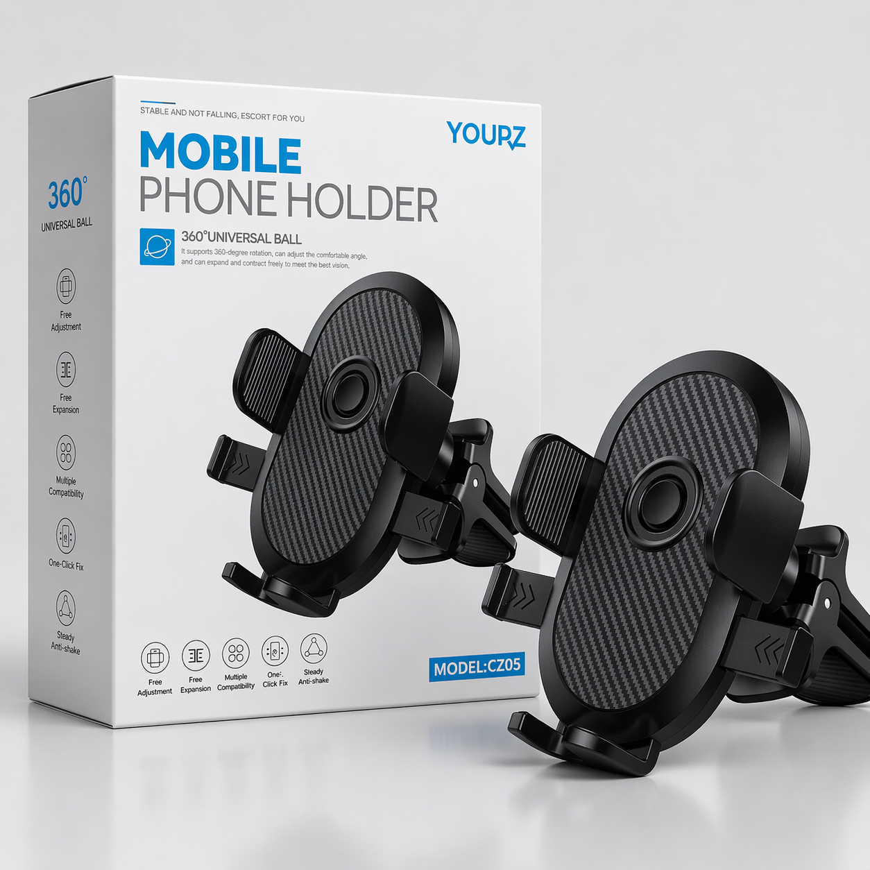 Suporte de Telemóvel 360° Ajustável para Carro – Suporte Universal para Painel e Saída de Ar (Modelo CZ05) (AYD253-39)