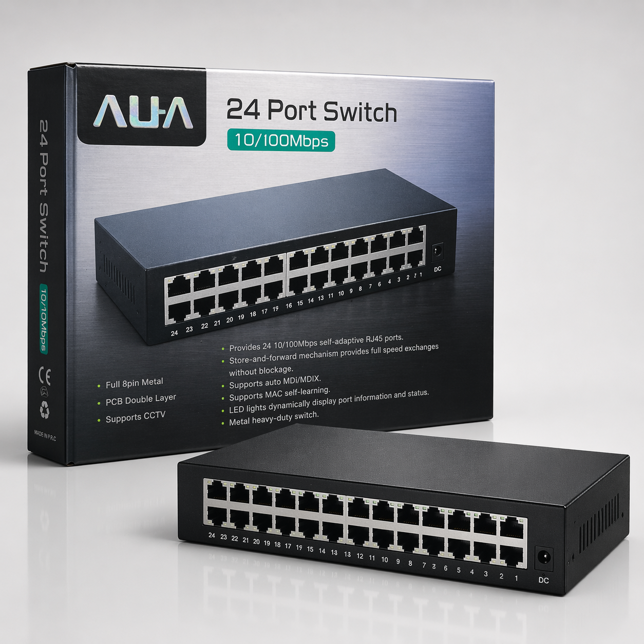 Switch Fast Ethernet ALFA de 24 Portas – Hub de Rede Metálico 10/100 Mbps (IT0003)