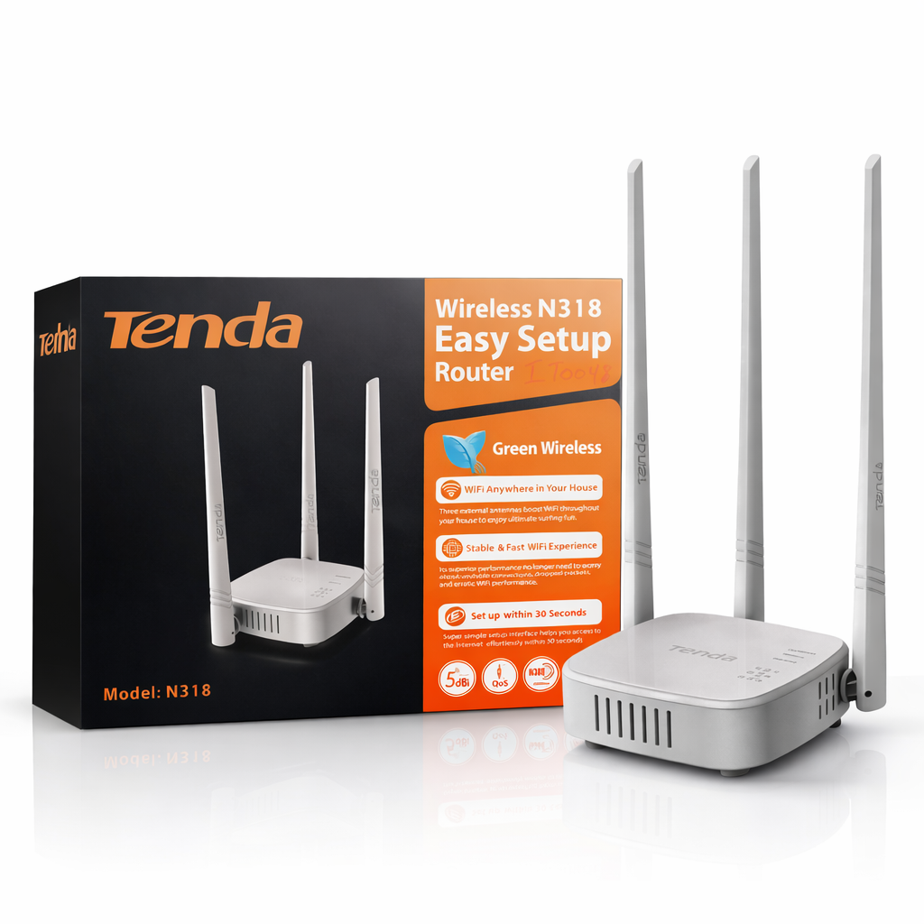 Router de Configuração Fácil Tenda N318 Wireless N300 – Antenas de Alto Ganho para WiFi Doméstico Estável (IT0048)