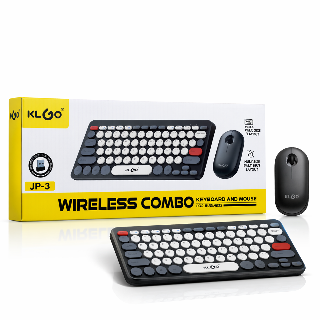 Conjunto de Teclado e Rato Sem Fios KLGO – Conjunto Compacto Estilo Retro 2.4GHz com Recetor USB (AYC336-2)
