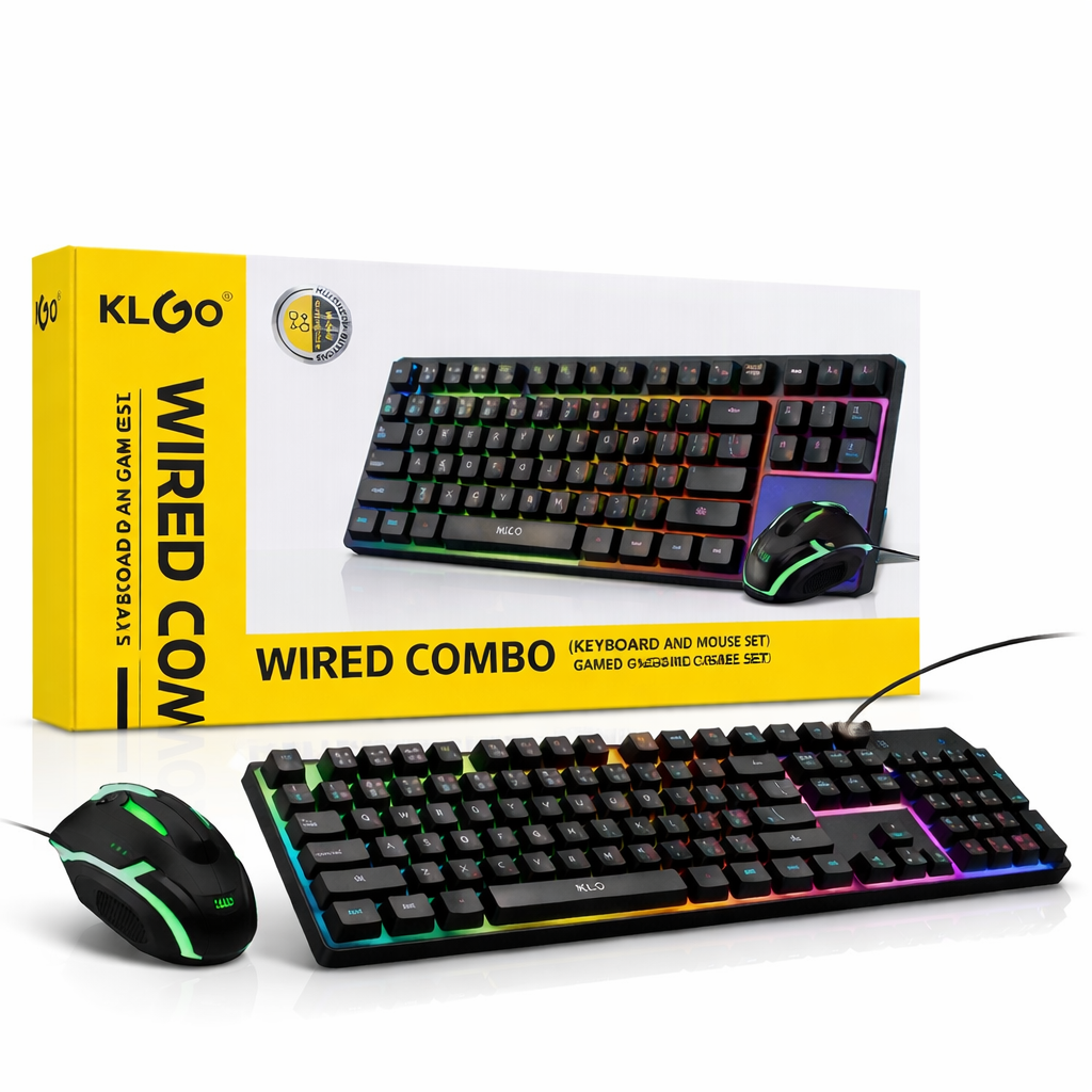Combo Teclado e Rato Gaming com Fio KLGO – Conjunto com Retroiluminação RGB e Sensação Mecânica (IT0120)