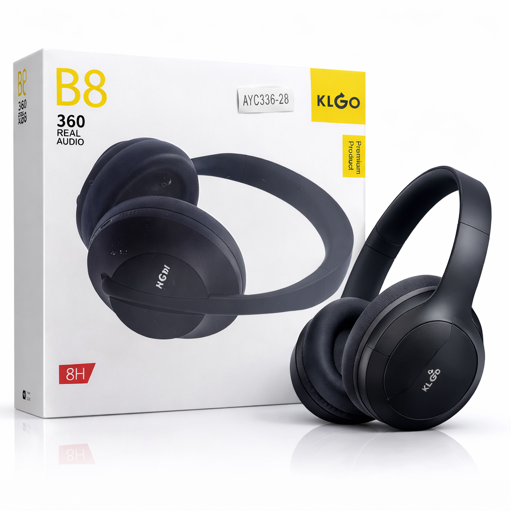 Auscultadores Sem Fios On-Ear KLGO B8 – Áudio Real 360° com Bateria de Longa Duração (IT0143)