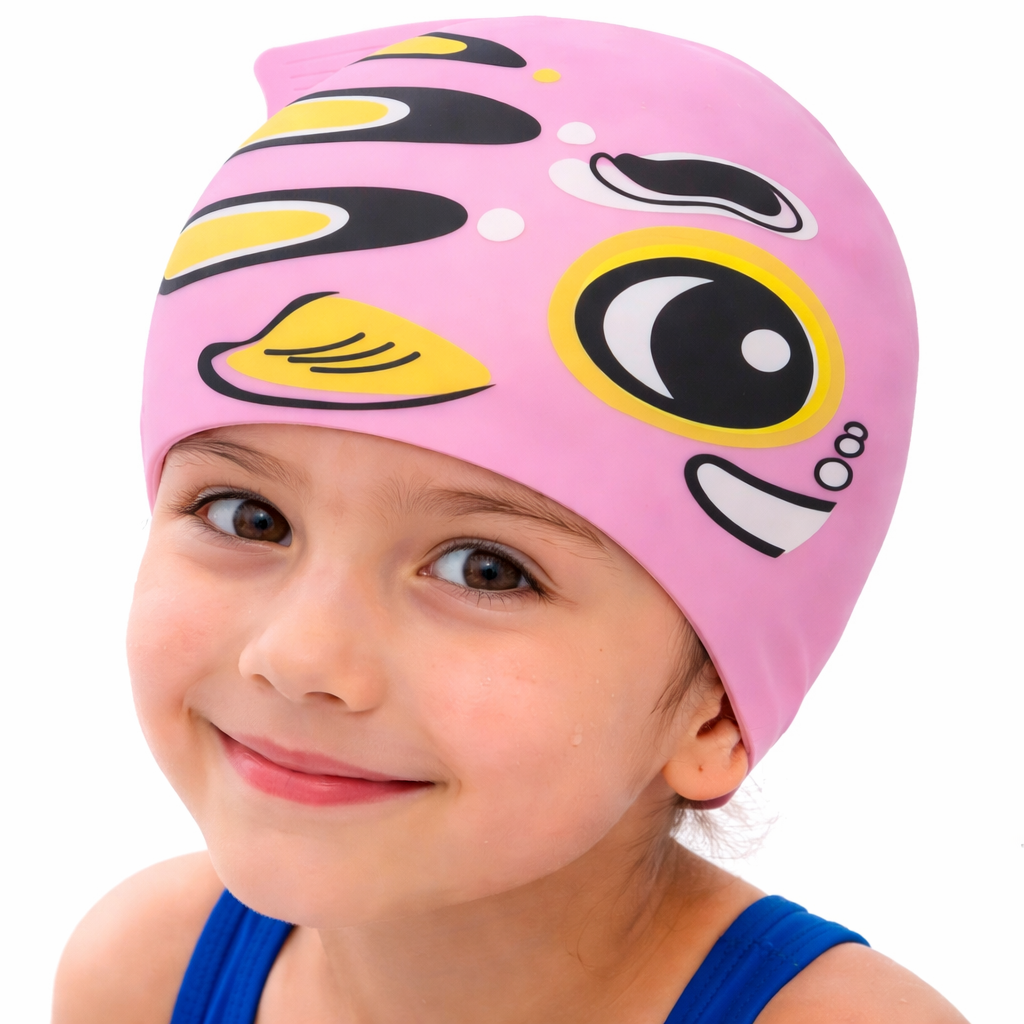 Touca de Natação em Silicone para Crianças – Design de Peixe Rosa (Suave e Impermeável) (AYD273-49)