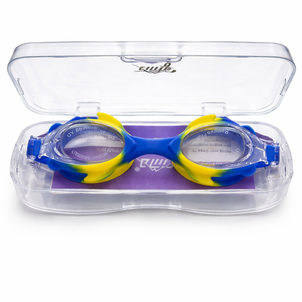 Óculos de Natação para Crianças com Estojo – Azul e Amarelo Antiembaciamento (Proteção UV) (AYD273-42)