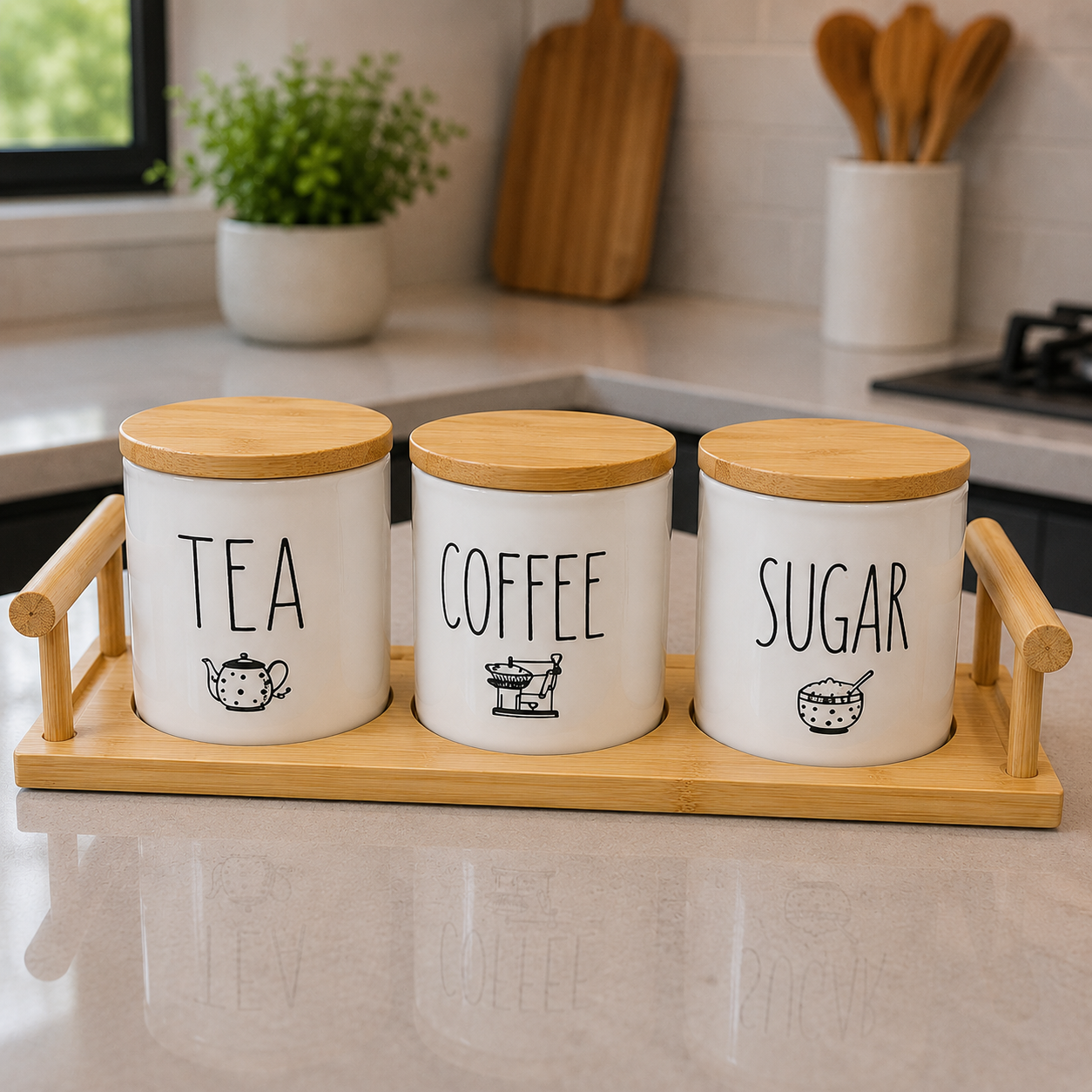 HomeLux Exclusives 3-Piece Ceramic Tea Coffee Sugar Canister Set