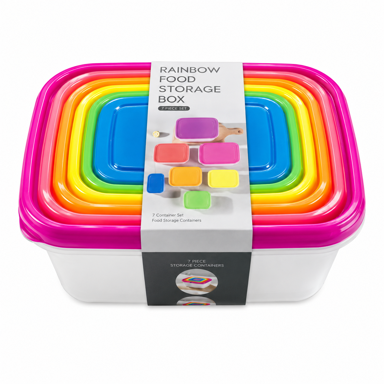Conjunto de Recipientes para Alimentos Rainbow – 7 Peças Empilháveis com Tampas Coloridas-AYD256-295